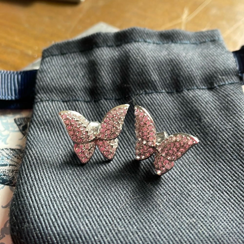 Butterflies!New Sterling Silver and cubic Zirconia earrings with pouch 🦋